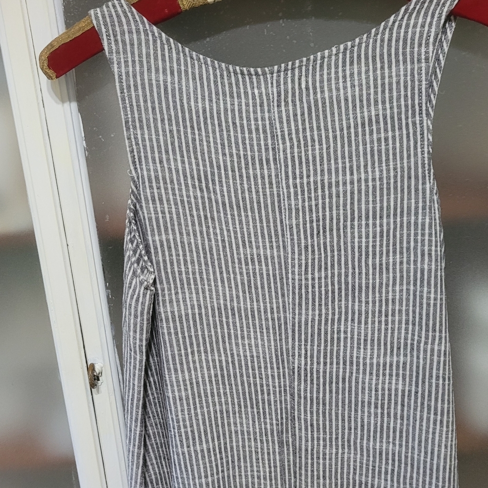Max Studio Striped Sleeveless Pin Stripe Jumpsuit Rumper Cotton Linen Blend Sm - Picture 11 of 14